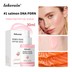 Lakerain PDRN Pink Peptide Serum packaging with product images and salmon DNA illustration.