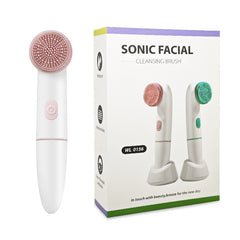 Sonic facial cleansing brush with packaging on a white background